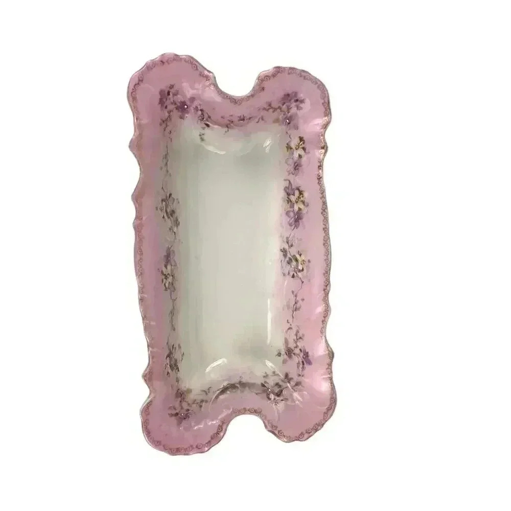 Antique Carl Tielsch C.T. Germany Butter Dish‎ Pink Floral Gold Trim Handpainted